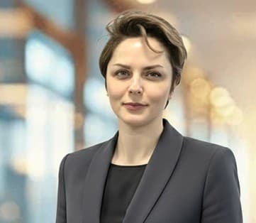 Portrait of Dena Neek, TripQuest advisor, in a grey blazer against a softly lit office interior.